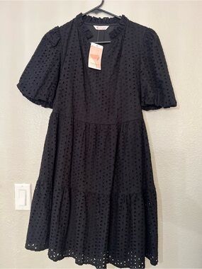 Kirundo Black Eyelet Short Sleeve Tiered Dress